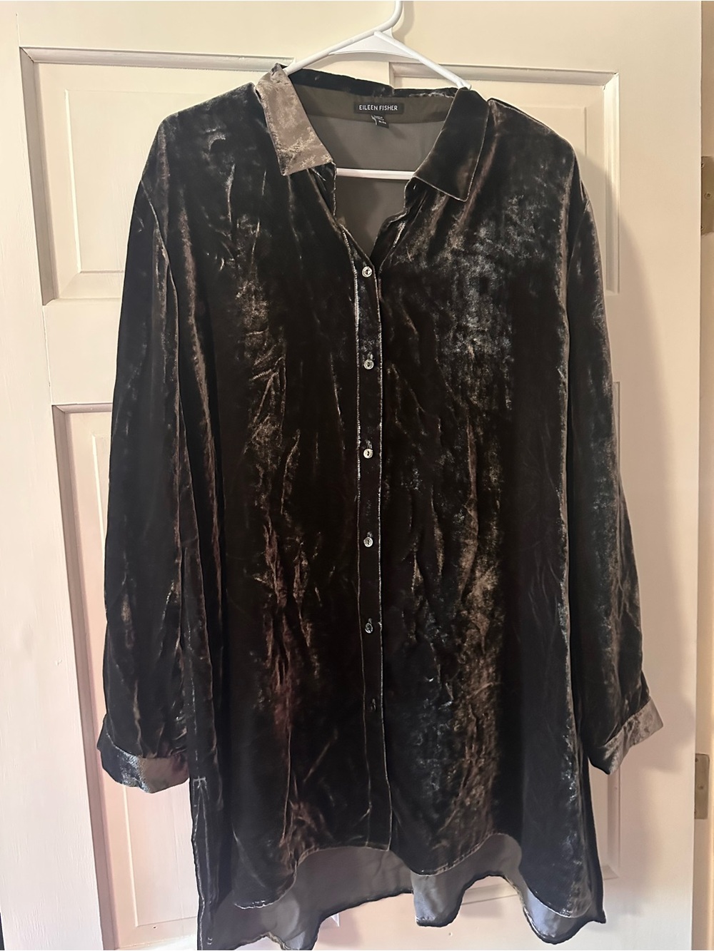 Eileen Fisher Velvet Button Front Tunic Shirt XL